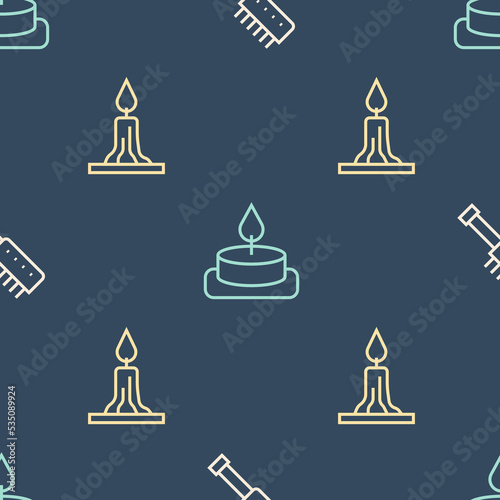 Set line Sauna brush, Burning candle and Aroma on seamless pattern. Vector