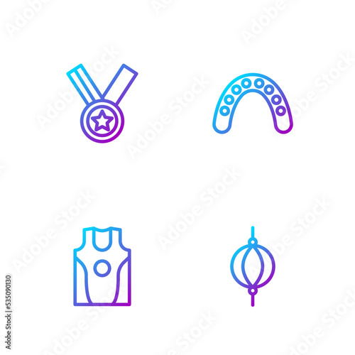 Set line Punching bag, Boxing jersey and t-shirt, Medal and Mouth guard boxer. Gradient color icons. Vector