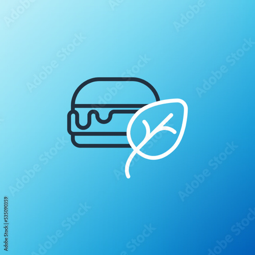 Line Vegan food diet icon isolated on blue background. Organic, bio, eco symbol. Vegan, no meat, lactose free, healthy, fresh and nonviolent food. Colorful outline concept. Vector
