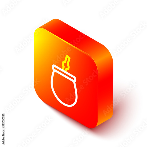 Isometric line Mate tea icon isolated on white background. Orange square button. Vector