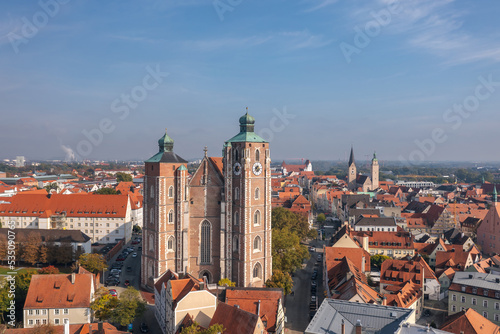 Aerial panorama: Autumn cityscape of Ingolstadt, Bayern, Germany
