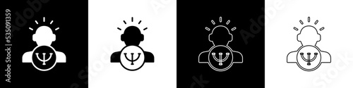 Set Psychology icon isolated on black and white background. Psi symbol. Mental health concept, psychoanalysis analysis and psychotherapy. Vector