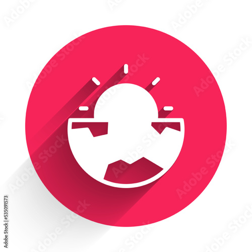 White Earth core structure crust icon isolated with long shadow background. Red circle button. Vector