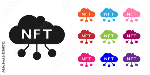 Black NFT cloud icon isolated on white background. Non fungible token. Digital crypto art concept. Set icons colorful. Vector