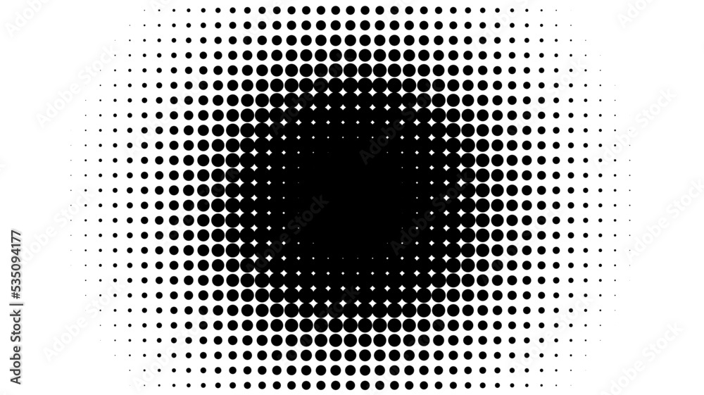 Halftone circle, duotone dot pattern on white background