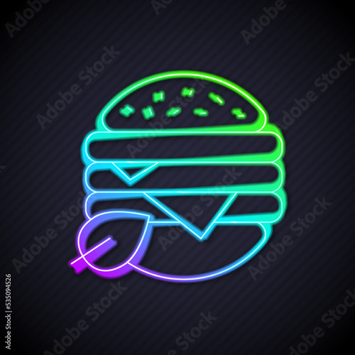 Glowing neon line Vegan food diet icon isolated on black background. Organic, bio, eco symbol. Vegan, no meat, lactose free, healthy, fresh and nonviolent food. Vector
