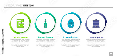 Set Electric mixer, Bottle of olive oil, Kitchen timer and Slow cooker. Business infographic template. Vector