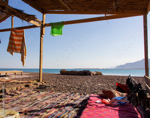 Bedouin tent on the beach shore