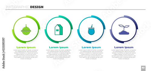 Set Ball tea strainer, Paper package for milk, Mate and Tea leaf. Business infographic template. Vector