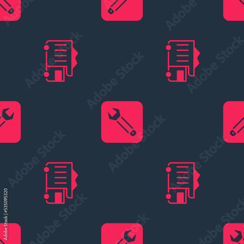 Set Mining dump truck and Wrench spanner on seamless pattern. Vector