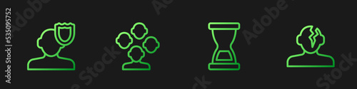 Set line Old hourglass, Psychology, Schizophrenia and Solution problem in psychology. Gradient color icons. Vector