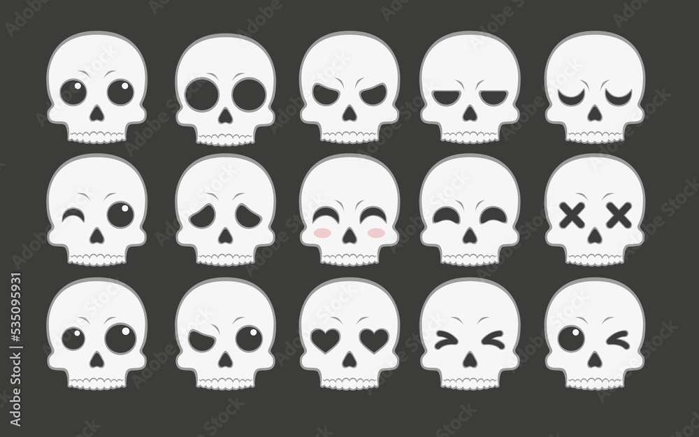 Halloween set skulls stickers gestures