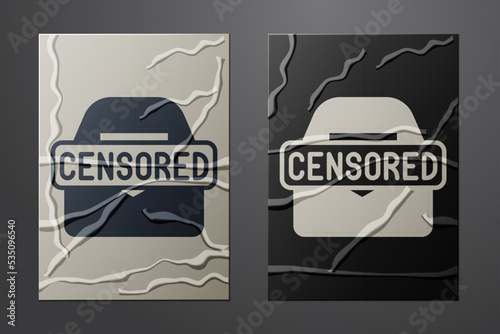 White Censored stamp icon isolated on crumpled paper background. Paper art style. Vector