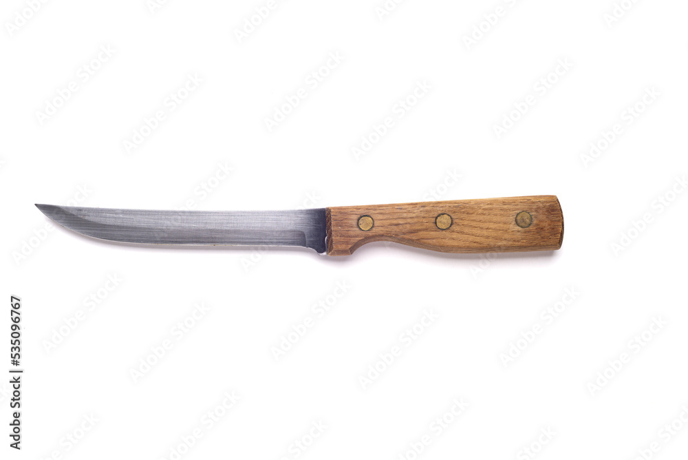 old kitchen knife with wooden handle isolated on white background. old kitchen knife with wooden handle isolated on white background.