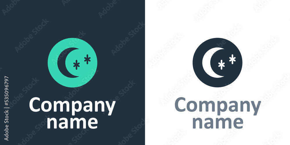 Logotype Moon and stars icon isolated on white background. Cloudy night