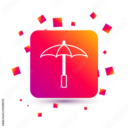 White Sun protective umbrella for beach icon isolated on white background. Large parasol for outdoor space. Beach umbrella. Square color button. Vector