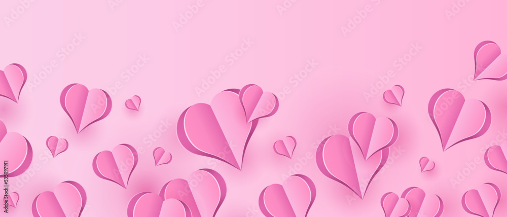 Paper elements in shape of heart flying on pink background. Vector symbols of love for Happy Women's, Mother's Day, or Birthday greeting card. Vector illustration Paper elements in shape of heart flying on pink background. Vector symbols of love for Happy Women's, Mother's Day, or Birthday greeting card. Vector illustration