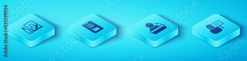 Set Isometric Mourning photo frame, Peace, Protest and Speaker icon. Vector