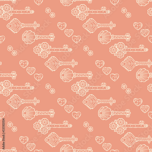 Door key. Hand drawn doodle keys - Vector Vintage Seamless pattern