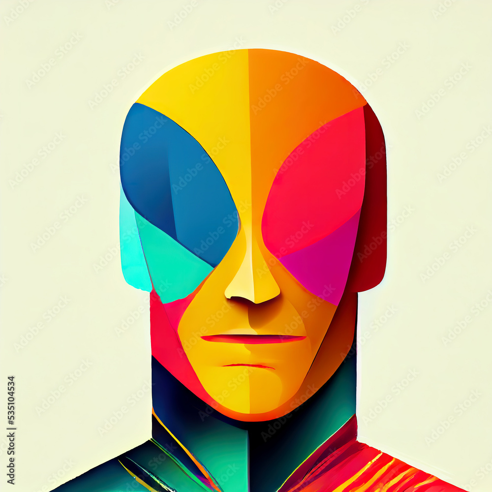 Abstract head of a man in rainbow colors. Stylized portrait of a man. Digital illustration. Abstract head of a man in rainbow colors. Stylized portrait of a man. Digital illustration.
