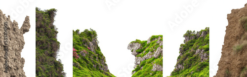cliffs isolated, collection of mountain edges on white background