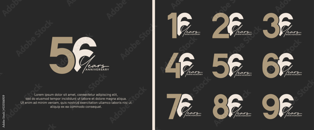 set of anniversary logo brown and gray color on black background for celebration moment set of anniversary logo brown and gray color on black background for celebration moment