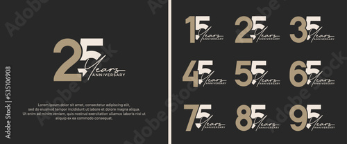 set of anniversary logo brown and gray color on black background for celebration moment