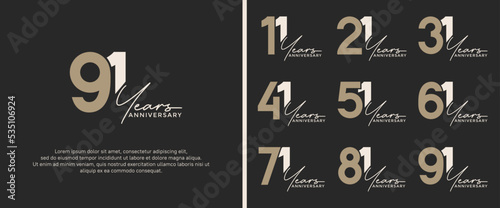 set of anniversary logo brown and gray color on black background for celebration moment