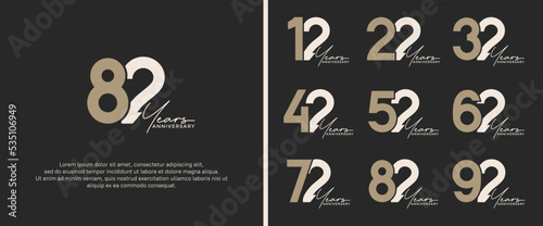 set of anniversary logo brown and gray color on black background for celebration moment