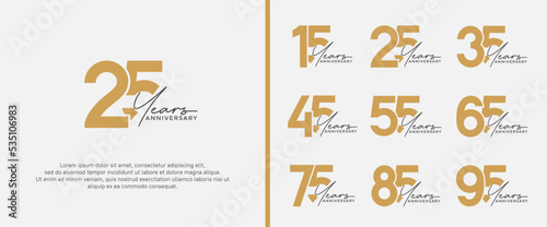 set of anniversary logo gold color on white background for celebration moment photo