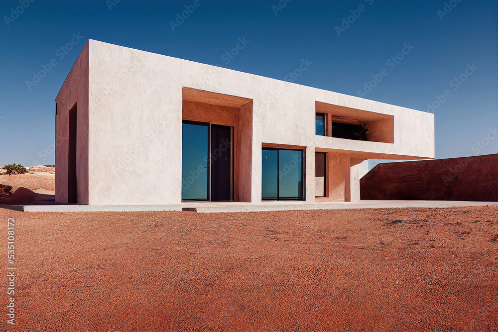 modern abstract house in the desert, 3d render, 3d illustration modern abstract house in the desert, 3d render, 3d illustration