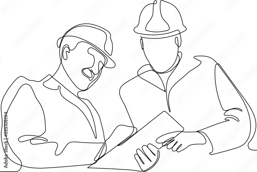 construction manager and engineer working on building site. Vector illustration