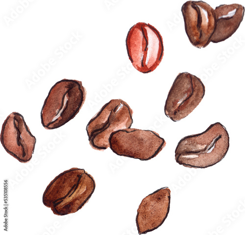 Watercolor natural aroma coffee beans arabica isolated art