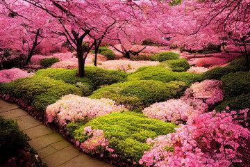 Poster encadré  Beautiful cherry blossom sakura garden, spring nature background wallpaper  © ARThitecture
