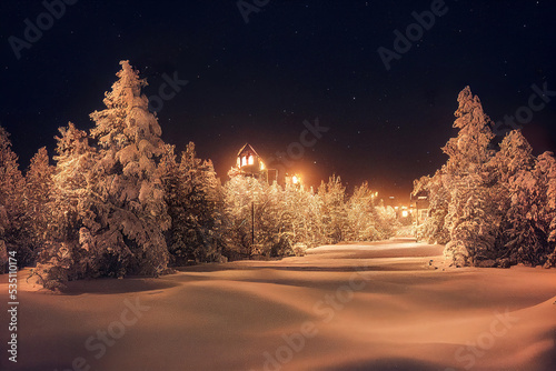 Christmas landscape with snow and trees, cgi illustration © Gbor