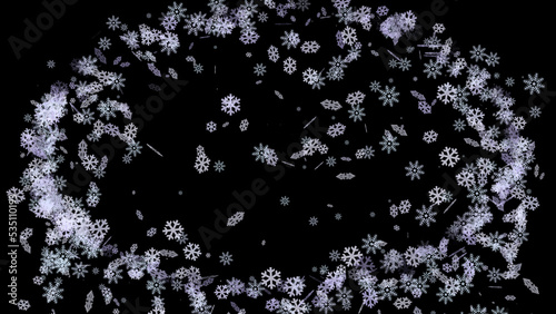 Abstract black background with a frame of white snowflakes