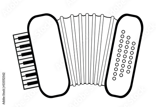 Vector musical instrument illustration of an accordion, drawn in black and white