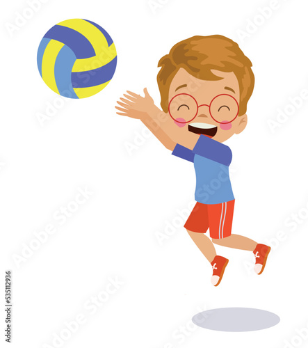 cute happy boys playing volleyball