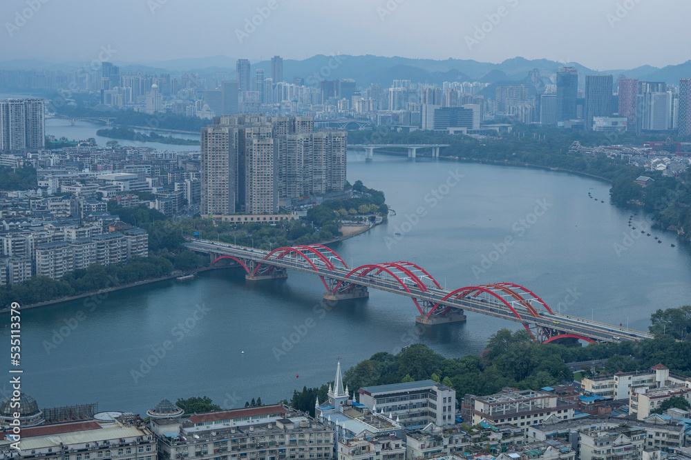 Obraz premium Liuzhou city skyline buildings in guangxi China