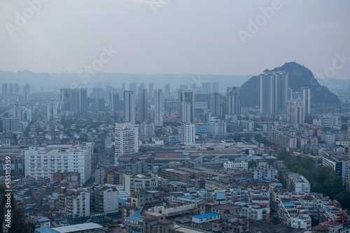 Liuzhou city skyline buildings in guangxi China