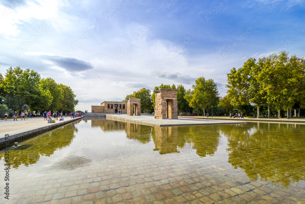 Templo de Debod (The Temple of Debod), dedicated to the goddess Isis, next to Paseo del Pintor Rosales, Madrid, Spain.