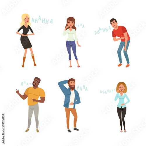 Set of diverse people laughing out loudly. Happy joyful men and women feeling positive emotions vector illustration © topvectors