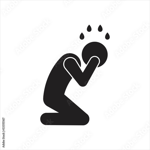 Depression Icon Design. Depression symbol, gentleman feeling unhappy, sad, upset and lonely. Man still Tired and hopeless expression. Vector illustration. 