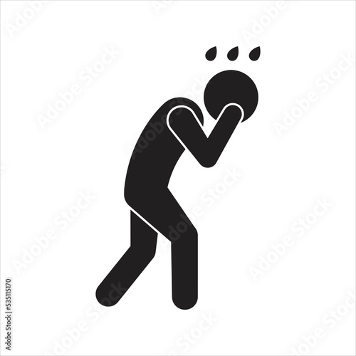 Depression Icon Design. Depression symbol, gentleman feeling unhappy, sad, upset and lonely. Man still Tired and hopeless expression. Vector illustration. 
