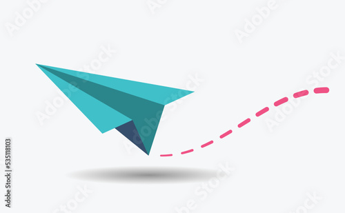 Flying paper airplane dashed line following path