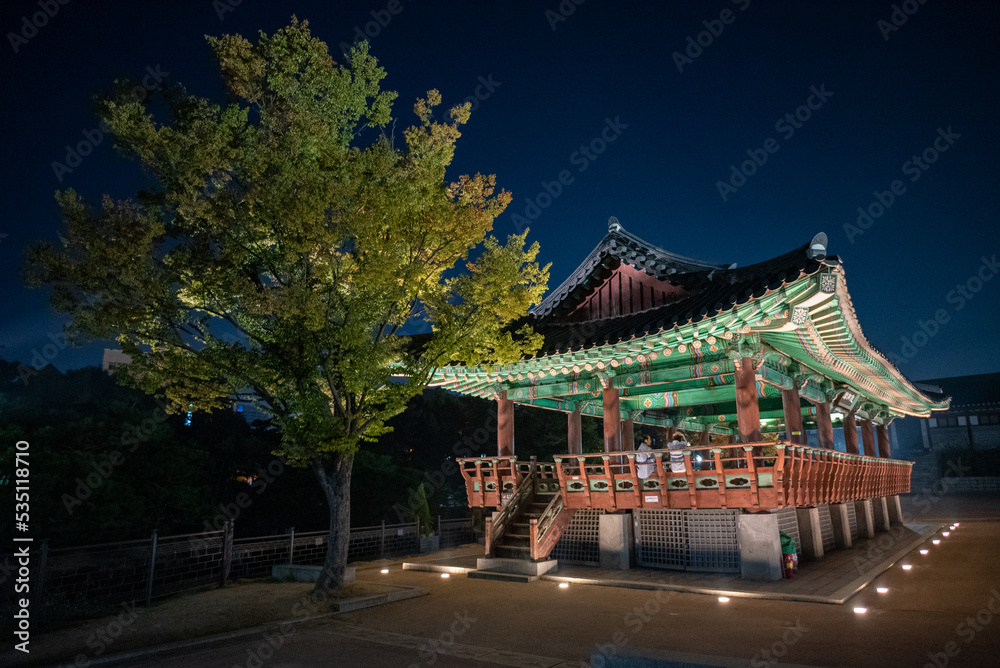 Namsangol Hanok Village night view in Seoul, South Korea Namsangol Hanok Village night view in Seoul, South Korea