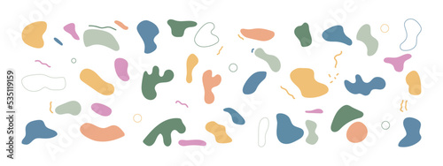 Organic shapes. Color various blotch  abstract irregular random blobs. Pebble stone silhouette  simple liquid amorphous splodge  colorful water forms  creative pastel pattern vector set