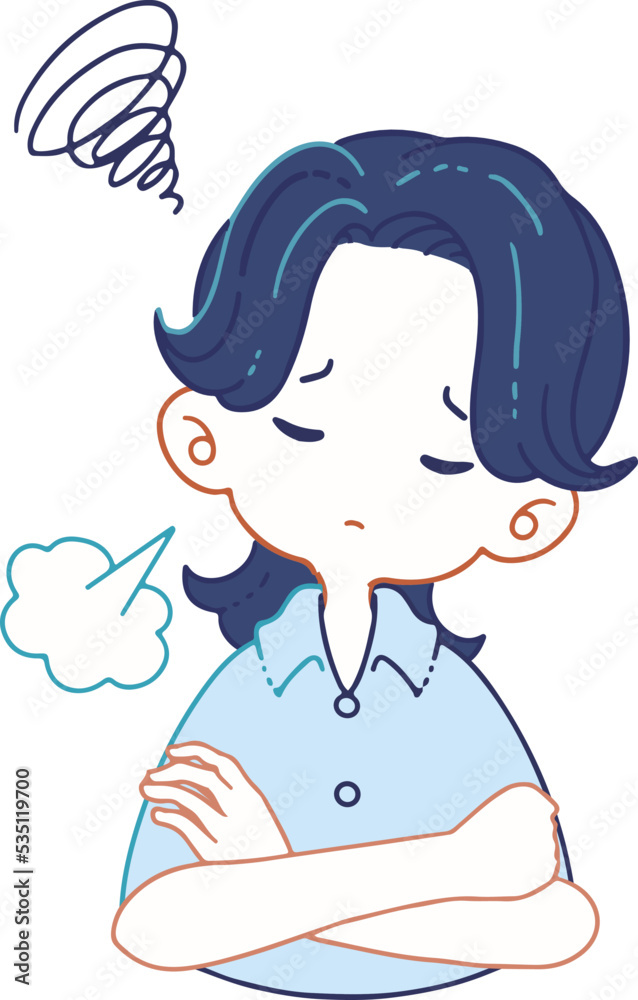 ぐるぐると思い悩み溜息を吐く人物のイラスト ぐるぐると思い悩み溜息を吐く人物のイラスト