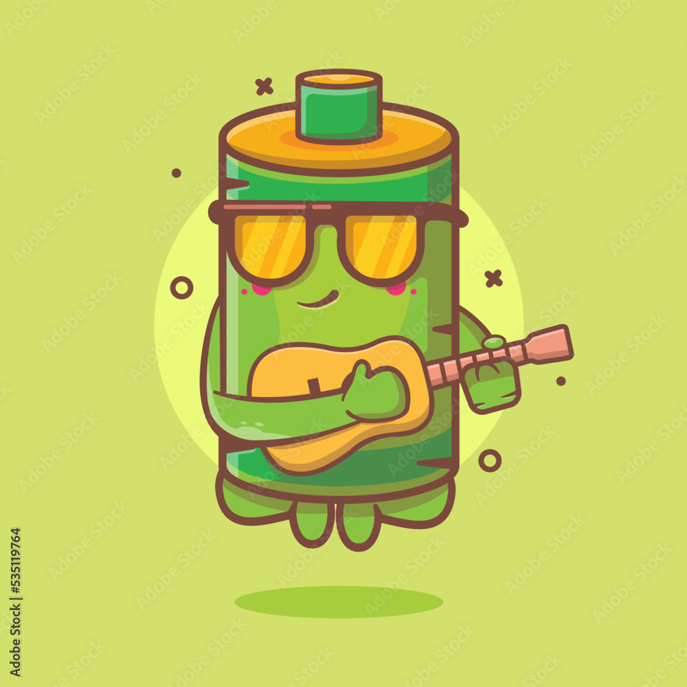 Obraz premium cool battery character mascot playing guitar isolated cartoon in flat style design
