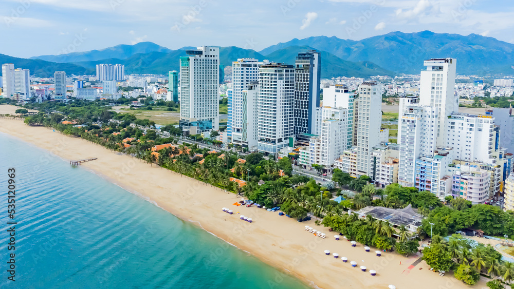 Nha Trang from a drone. Photo from a drone of one of the largest resorts in Vietnam on the coast of the South China Sea. Nha Trang from a drone. Photo from a drone of one of the largest resorts in Vietnam on the coast of the South China Sea.